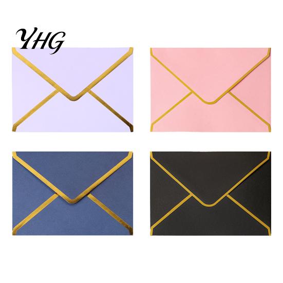 Stiff Double Offset Paper 5Pcs Western Style Envelopes with Gold Foil Trim, Invitation Morandi Color for Wedding, Greeting Cards, Business Letters,
