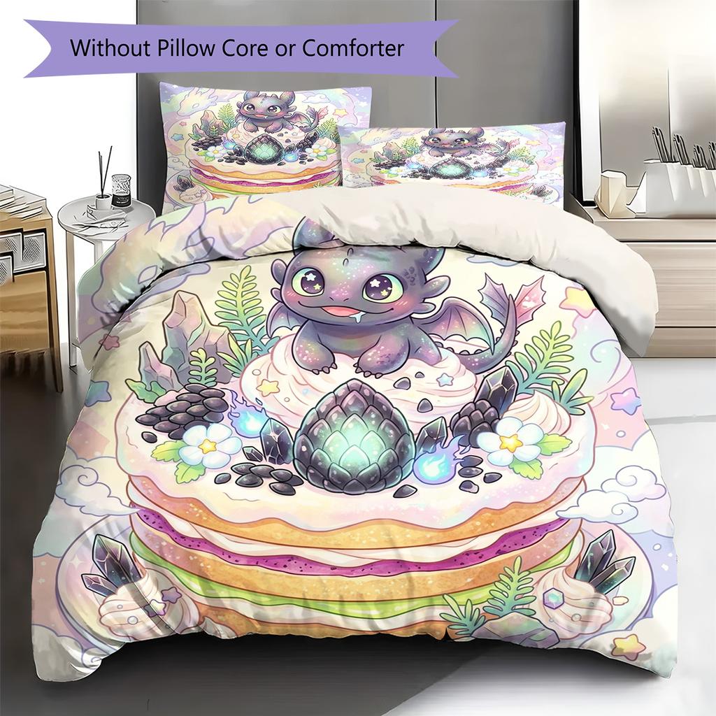 Toothless Night Fury Pattern Bedding Quilt Set Quilt Cover Pillowcase Home Decoration Birthday Gift (1 * Duvet Cover + 2 * Pillowcase, Without Core)