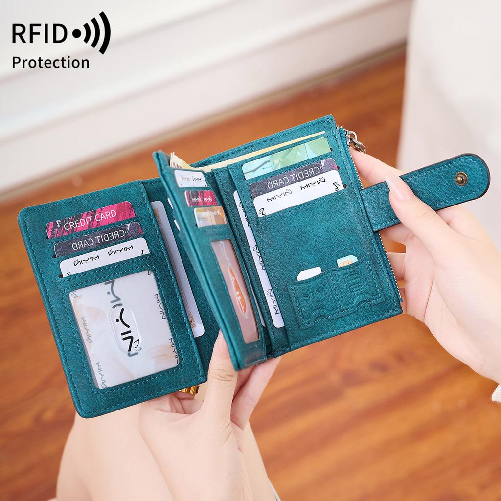 Anti-theft Brush Women's Short Wallet Korean Version Three-fold Portable Clutch Bag Simple Solid Color Wallet