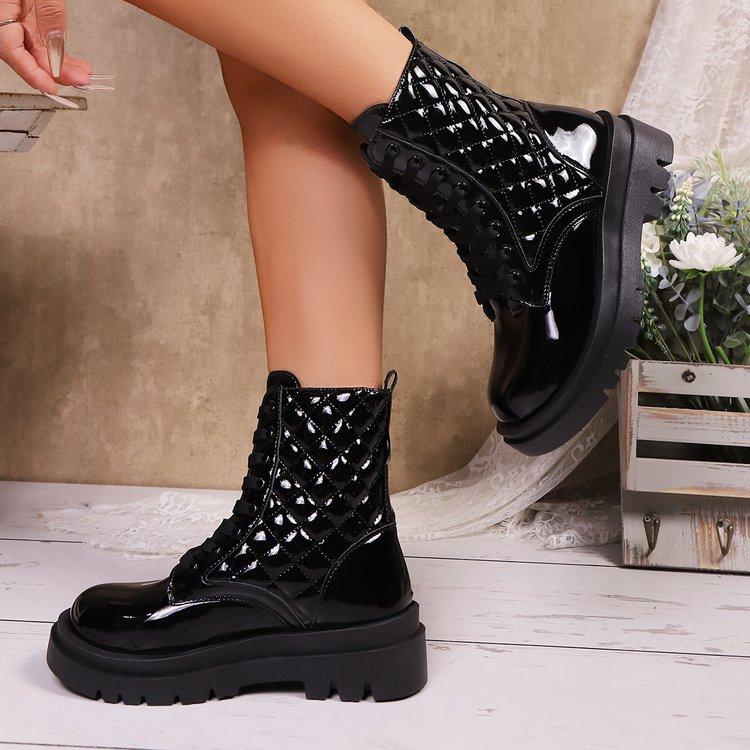 Fashion Round Toe Women's Flat Boots Lace Up Luxury Designer Shoes 2025 New Fashion Ankle Rock Riding Sexy Women's Shoes Zapatos Mujer