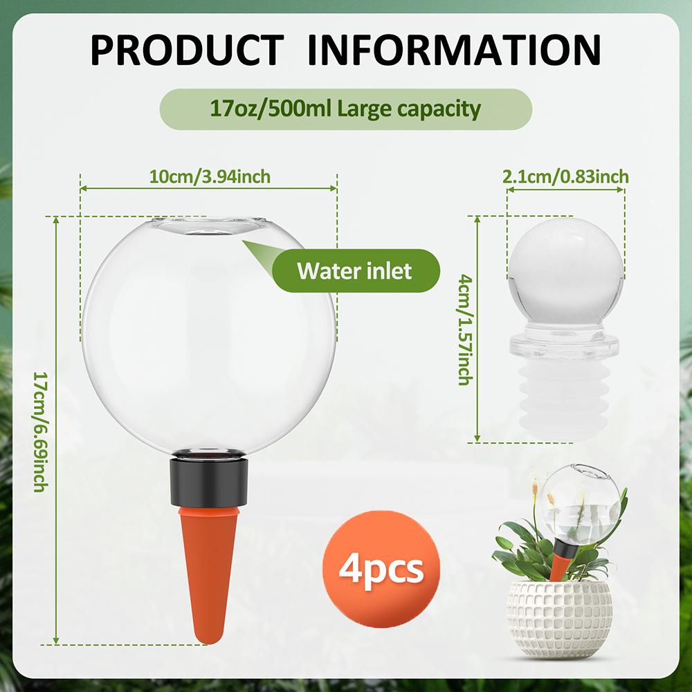 4Pcs 500ml Self Watering Globes Transparent Plant Watering Bulbs Garden Plants Automatic Watering Device for Indoor and Outdoor