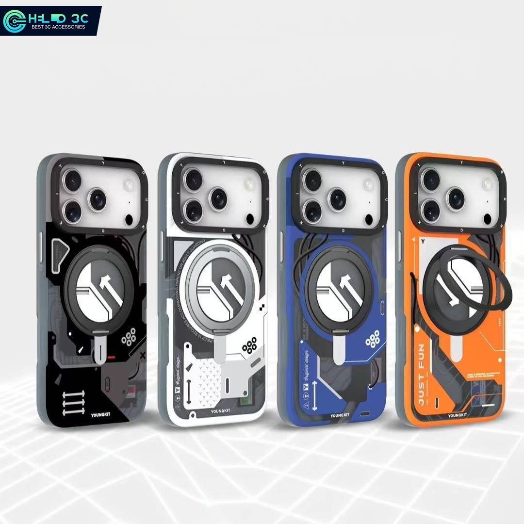 Youngkit supporto a stelo rotante a 360° custodia magnetica per telefono per iPhone 17 Pro custodia antiurto per iPhone 17 Pro Max con supporto