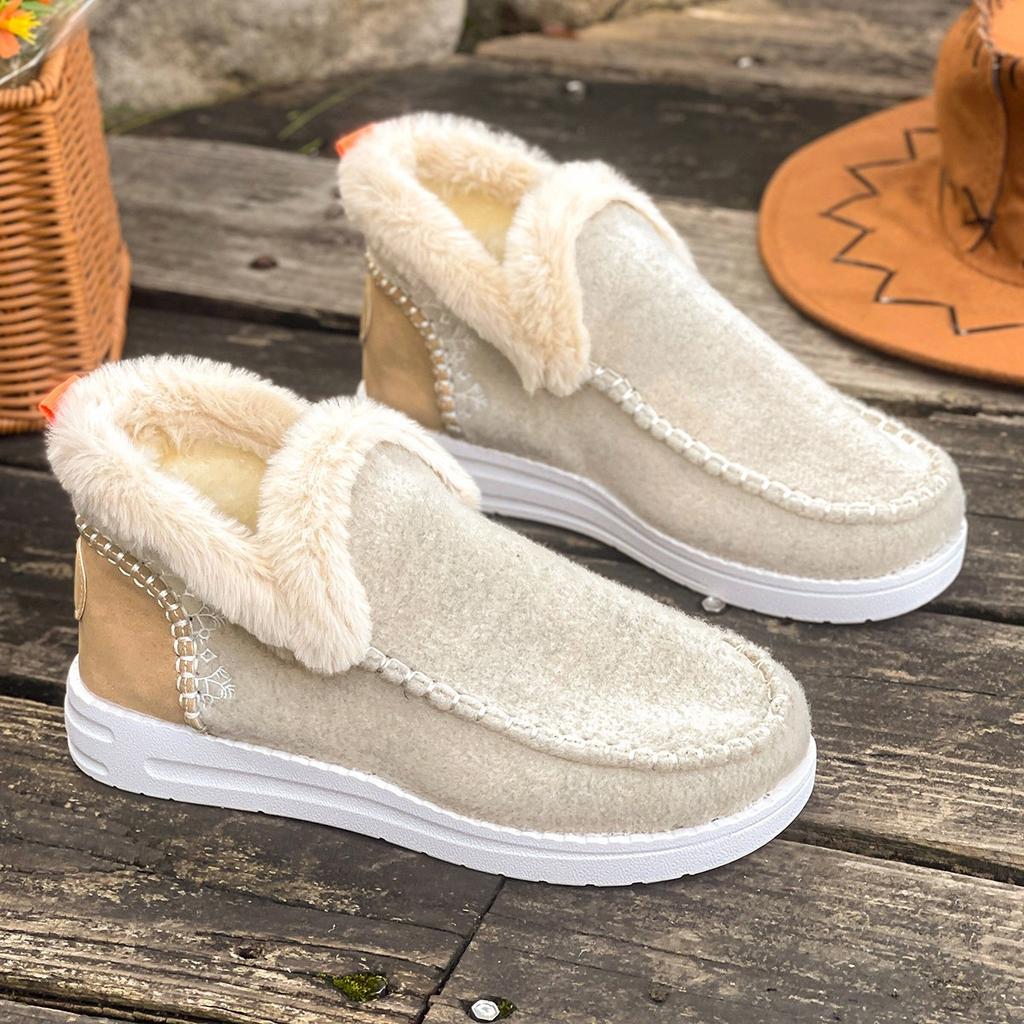 Women's Mid-Calf Thick-Sole Winter Insulated Fur-Lined Snow Boots Anti-Slip, Durable, Casual Athletic Cotton Boots