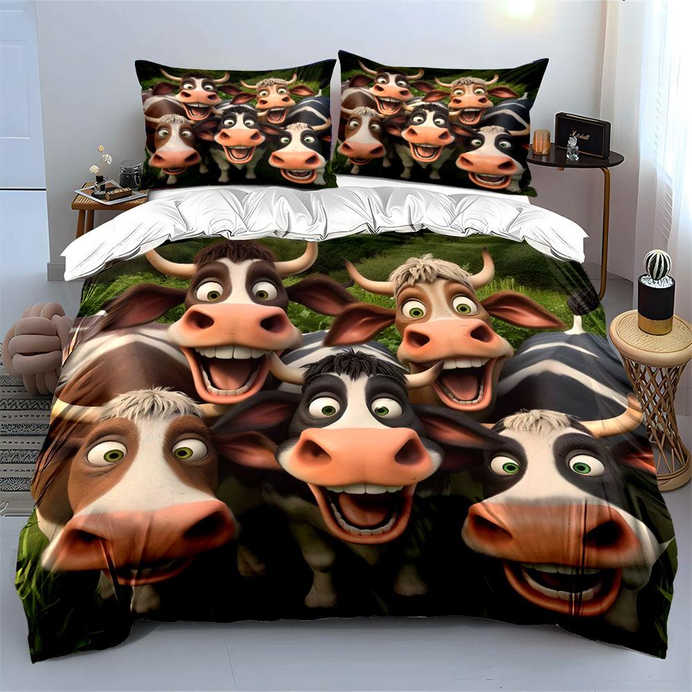 Cartoon Cow Decor Set Funny Multiple Sizes Kid'S And Adults' Bedroom Exquisite 3Pc Bedding Set, Gift