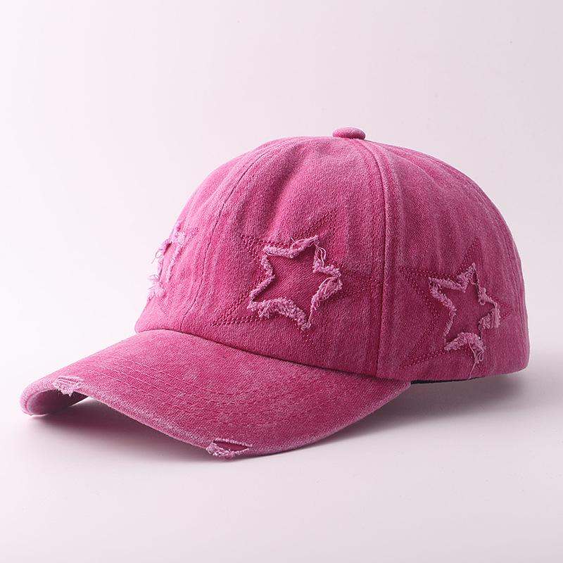 Pure Cotton Denim Washed Double Five-pointed Star Baseball Cap American Casual Hole Cap