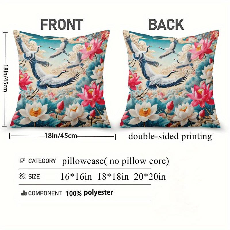 One Cushion Cover Featuring A Festive Theme With Cranes Flying Among Flowers, Equipped With A Hidden Zipper, Suitable For Sofas,