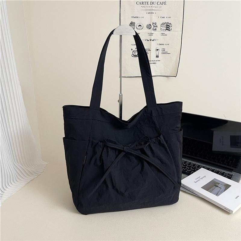 Bow Large Capacity Canvas Tote Bag Women's Autumn New Fashion Commuter Casual Shoulder Bag Pleated Handbag