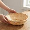Round Bamboo Basket Handwoven Woven OpenWeave Storage Item for Tabletop