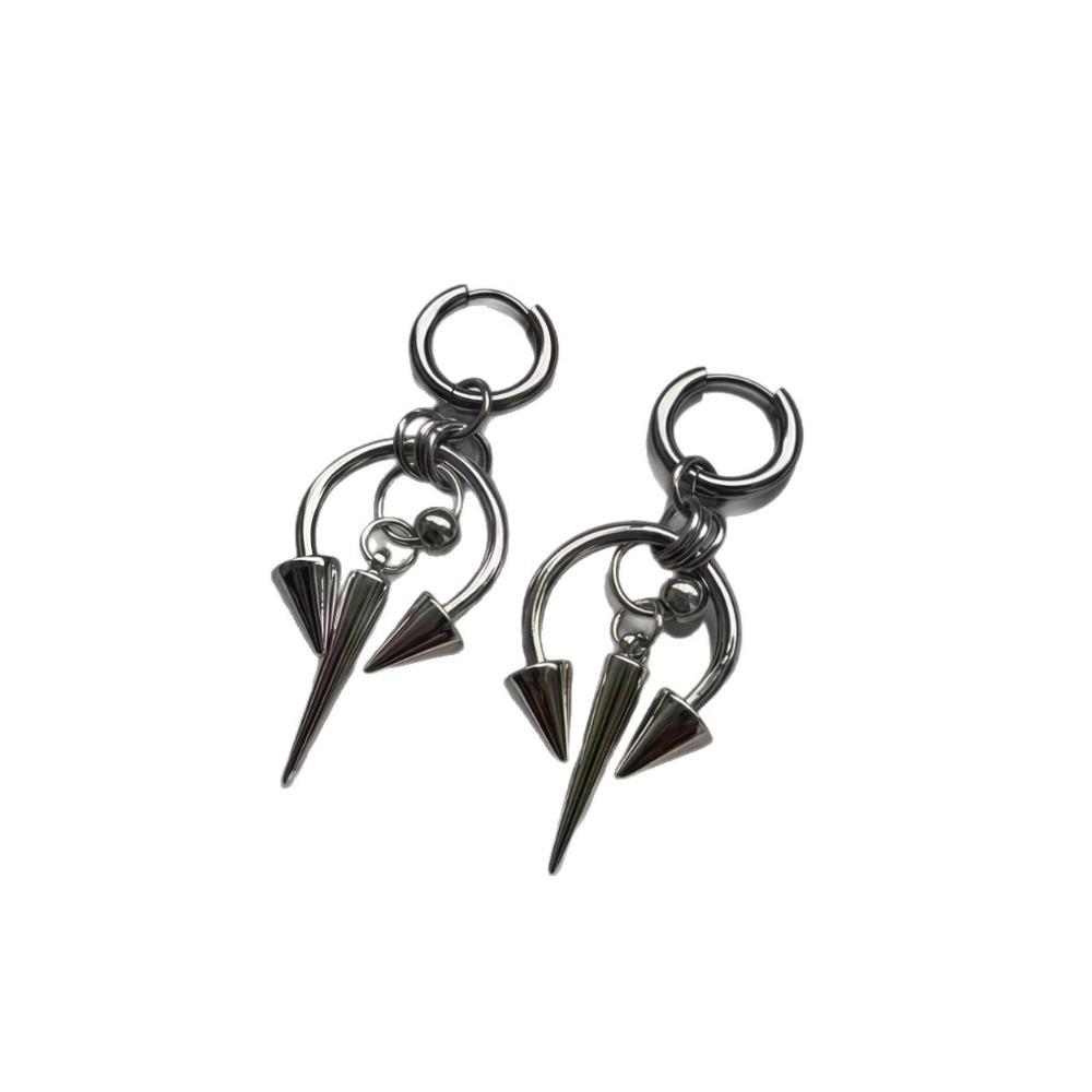 Goth Punk Stainless Steel Triple Cone Spike Rivet Huggie Hoop Earrings for Men Women Dangle Earrings Fashion Streetwear Jewelry