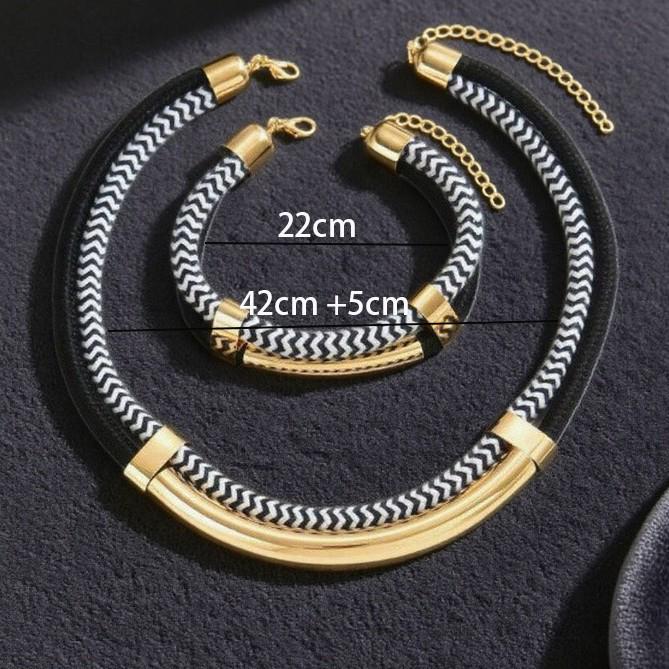 Dwuarstwowy Sznurkowy Zestaw Biżuterii Bransoletka & Naszyjnik