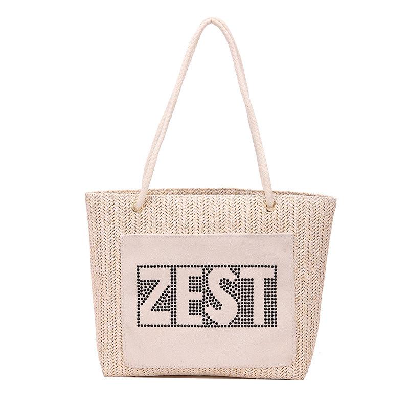 

Bags Women s straw woven portable shopping bags Cosmetic bags Hot diamond bags Fashion trends Shopping malls Students tutoring letters белый