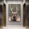 Schwarzes Hirsch Gemälde Druck Leinwand Poster Modern Minimalistisch Wandkunst Tierporträt Dunkle Bilder für Wohnzimmer Heim Wanddeko