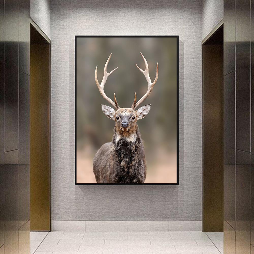 Schwarzes Hirsch Gemälde Druck Leinwand Poster Modern Minimalistisch Wandkunst Tierporträt Dunkle Bilder für Wohnzimmer Heim Wanddeko