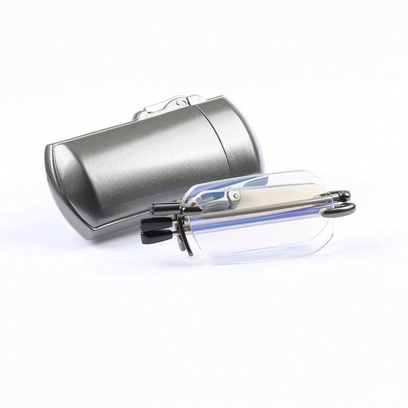 Portable Mini Folding Frameless Reading Glasses Men Adjustable Temples Eyeglass with Case Belt Clip Presbyopic Glasses Women