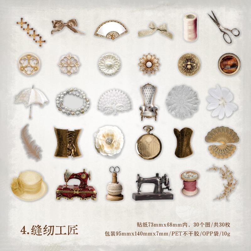 

30pcs/1 lot Material Sticker Time Craftsman Series Retro Metal Hand Account DIY Material Decoration Base