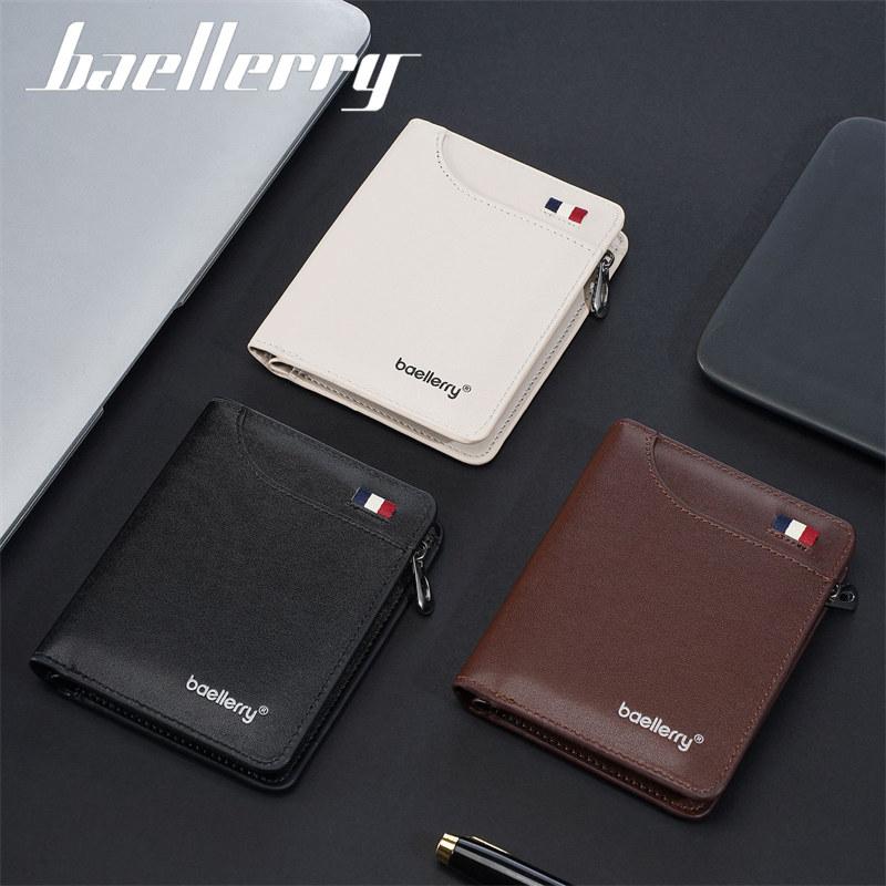 Baellerry Vintage Design Tri-fold Short Wallets for Men Fashion Business  Card Holder Zipper Purses