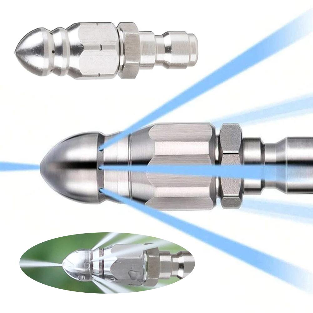 Sewer Jetter Nozzle Quick Pressure Washer Connector Stainless Steel Sewer Cleaning Nozzle Multifunction for Household Cleaning