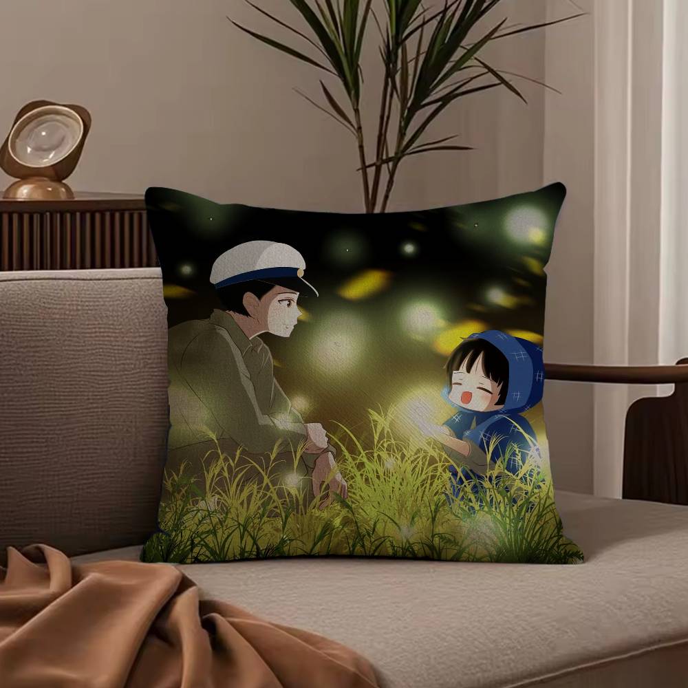 G-Grave of the Fireflies Pillow Case Anti-dustmite Pillowcase Invisible zipper silky short plush Sofa cushion cover