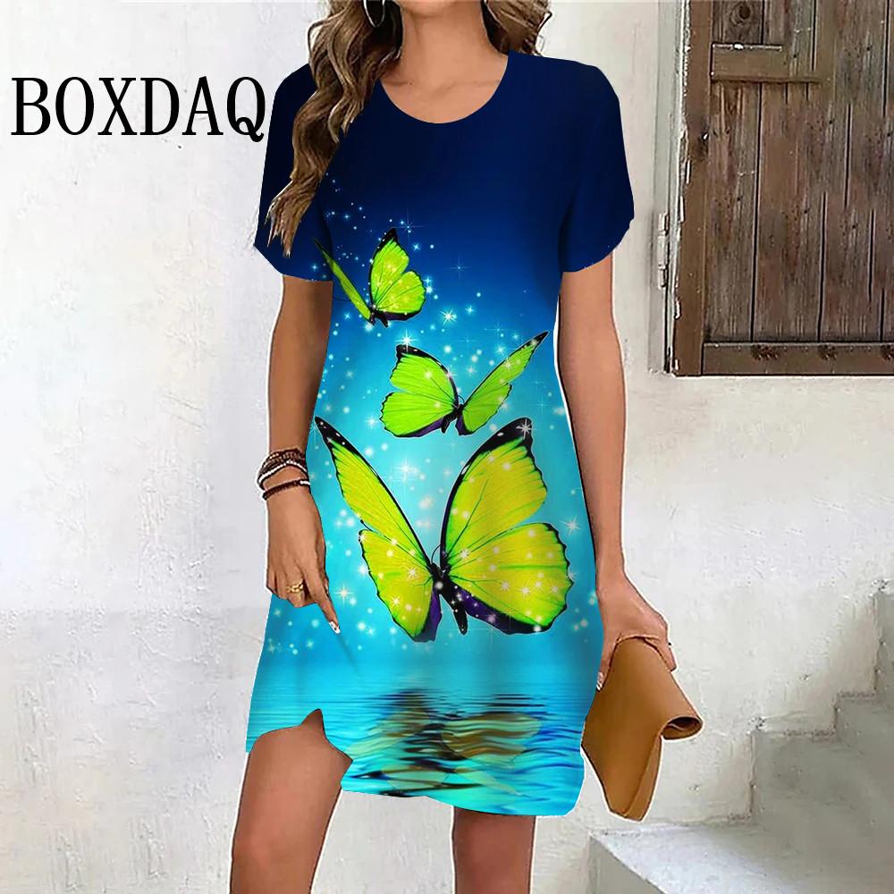 Tie Dye Gradient Butterfly Dresses For Women Summer Fashion Street Casual Short Sleeve Dress 3D Print Dress