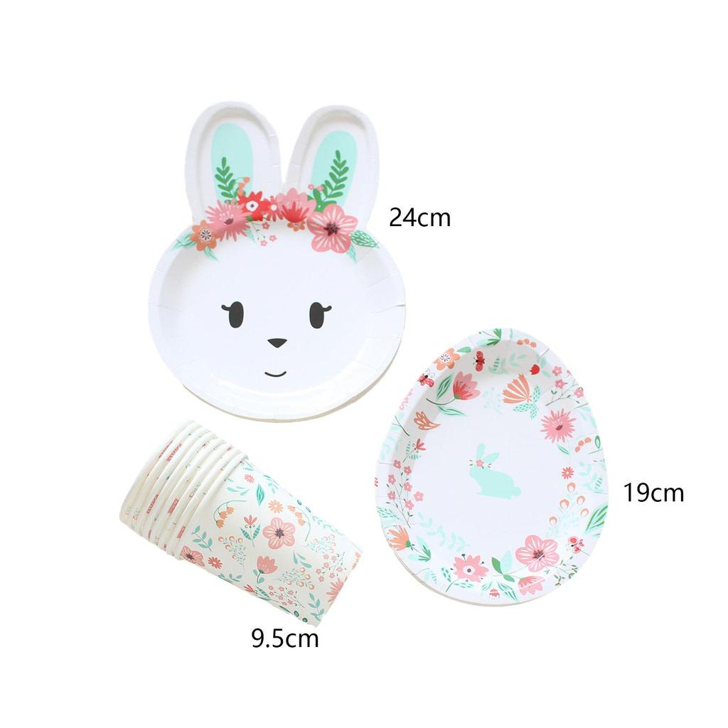 24Pcs Easter Rabbit Eggs Tableware Set Easter Bunny Eggs Plates and Cups for Picnics Apartment Dorm Festivals Family Reunions
