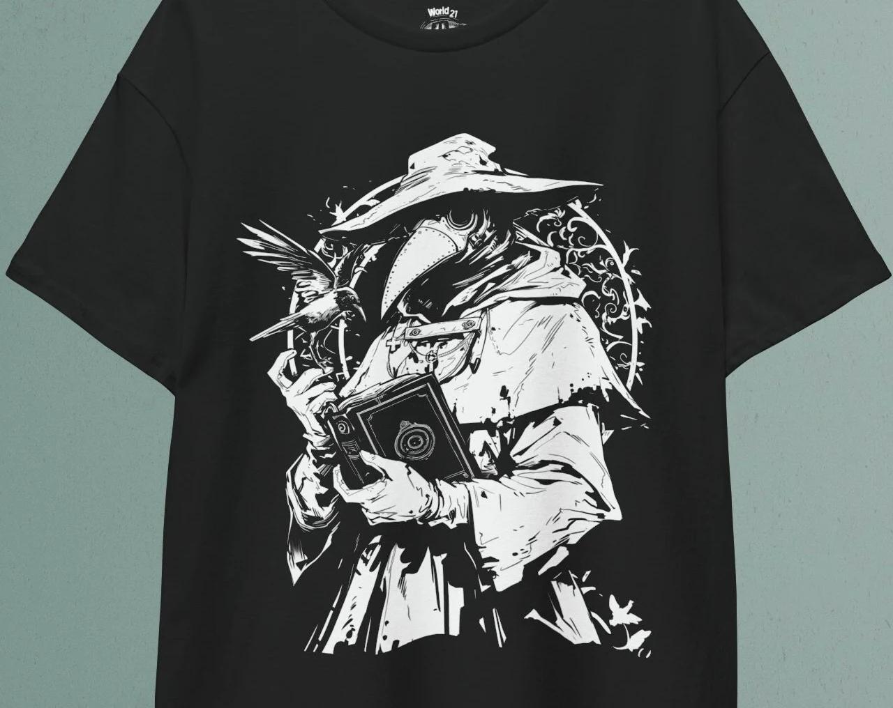 

Plague Doctor T-Shirt Steampunk Dark Academia Halloween Shirt Retro Streetwear High-quality Crew-neck Short-sleeved Men s Tshirt S разноцветный