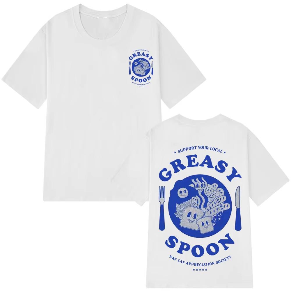 Funny Greasy Spoon Breakfast Graphic Design Fashion Hot Sale T-shirts Men Women Hip-hop Oversized T-shirts Summer Cotton T Shirt