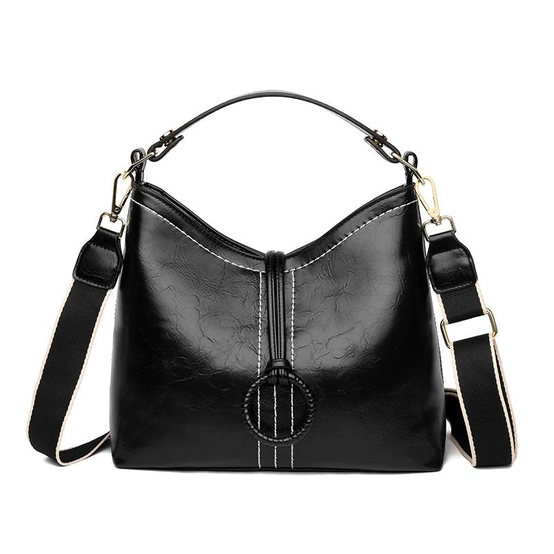 Casual Large Capacity Shoulder Crossbody Bag Fashion Shopper Totes High Quality Vintage Design Leather Bucket Handbags For Women