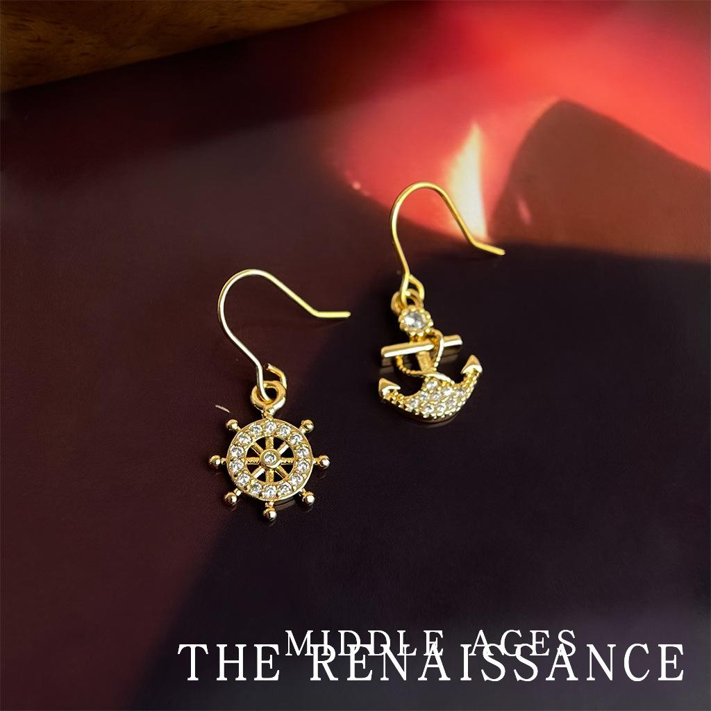 

Niche full zircon anchor earrings AB asymmetric niche design earrings