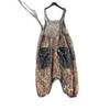 Retro and old printed cotton and linen denim overalls spring and summer loose meat covering personality two-wear sleeveless jumpsuit trendy brand