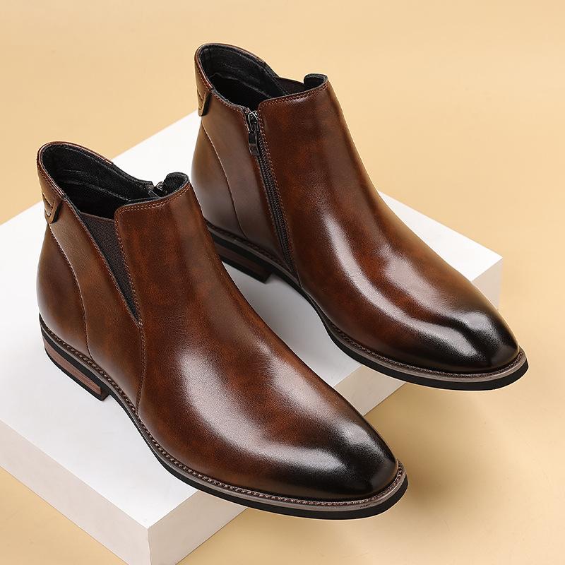Autumn Winter Retro Chelsea Boots for Men Solid Color Fashion Casual Leather Boots Man Big Size Zipper New Designer Shoes Man