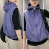 Women Ves Hooded Cardigan Sleeveless Drawstring Loose Sun Hem Solid Color Zipper Closure Protection Casual Sports