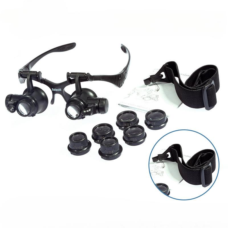 1Pc Glasses Type Binocular with LED Lights Magnifying Glass Watch Repair Four Sets of Lens Replacement