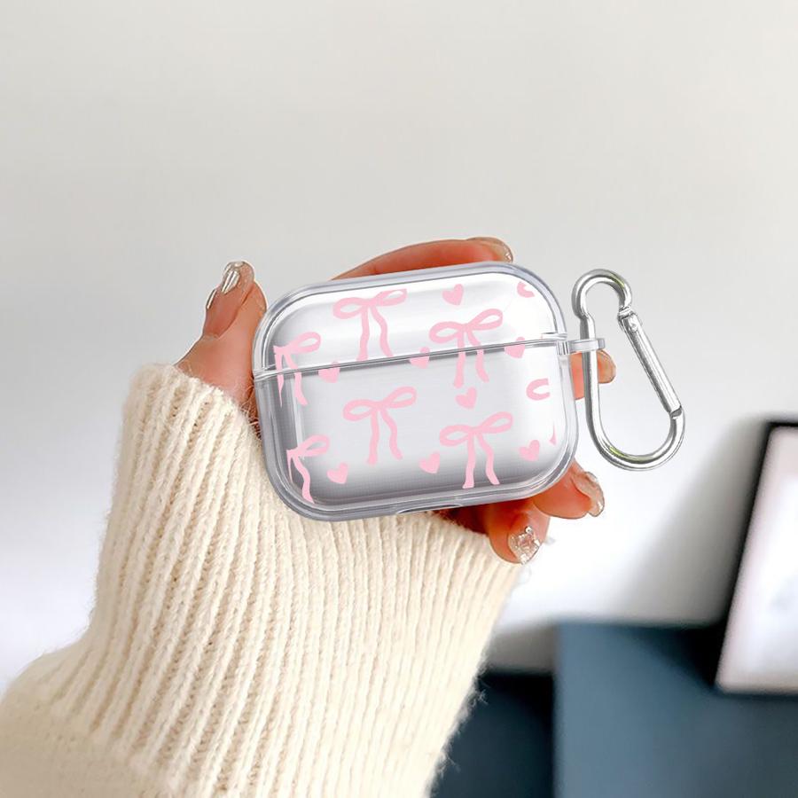 Cute Pink Heart Bow Case For Airpods Pro3 Pro2 4 2 3 Pro 1 Clear Earphone Cases Cover