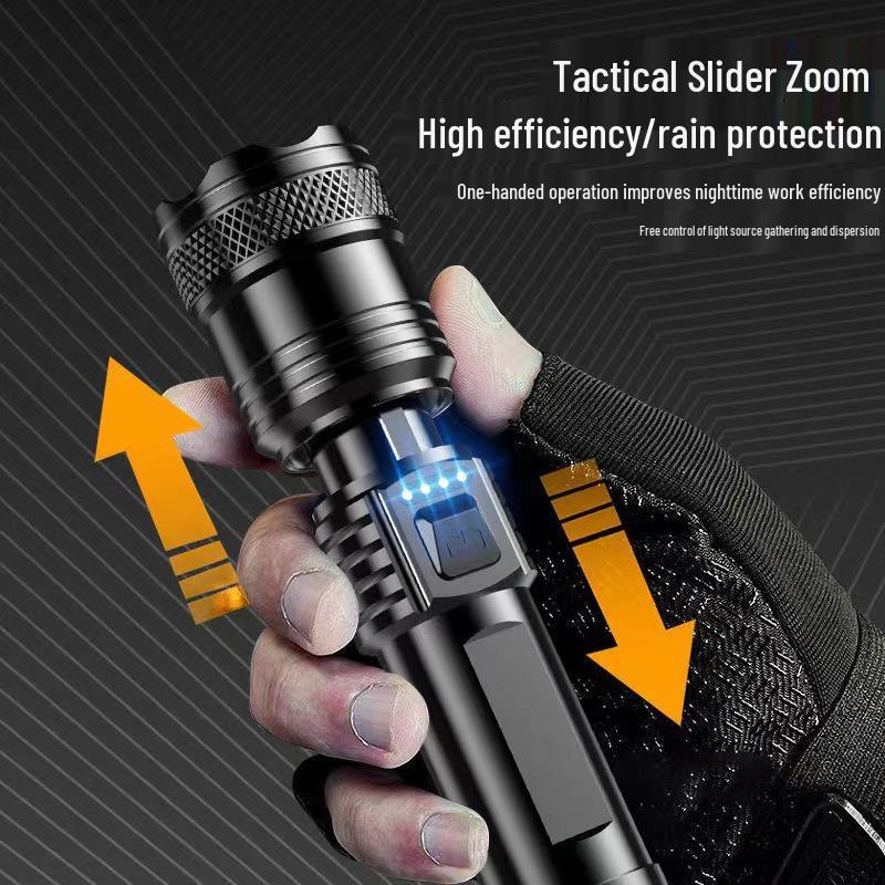 Rechargeable High-Power LED Flashlight with Telescopic Zoom, Super Bright Long-Range Spotlight for Outdoor and Household Use