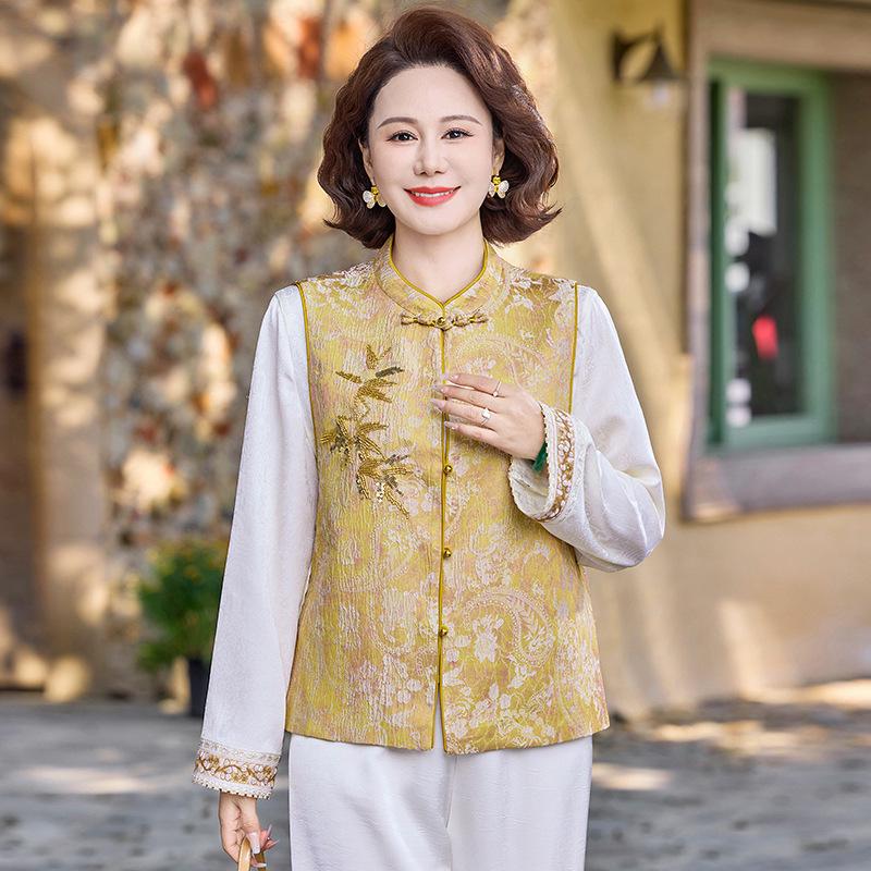 

2026 New National Style Women s Spring Vest for Middle-Aged & Elderly 2XL (95-115 jin) жёлтый