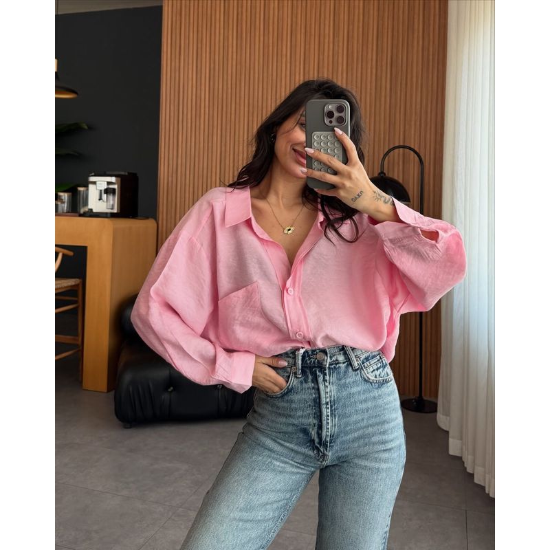 European and American Fashion Casual Loose Long sleeve Shirts Top Solid Color Loose Fitting Shirt