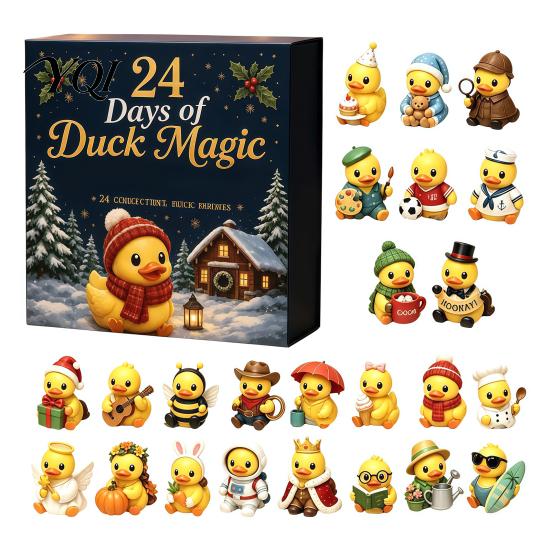 Collectible Duck Figures for Holidays Advent Calendar, 24-Day Christmas Countdown Box with Cute Acrylic Lover Present Toy, Tree Hanging Decor, Holiday