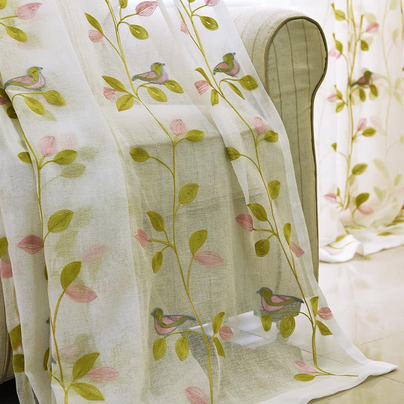 Floral Embroidered Sheer Curtains - Rod Pocket Voile Tulle for Living Room & Bedroom, Lightweight Polyester Home Decor