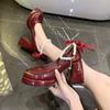Women High Heels Pumps Elegant Bow Square Toe Women Mary Jane Shoes Pearl Lace Party Wedding Shoes Fashion Platform Women Pumps