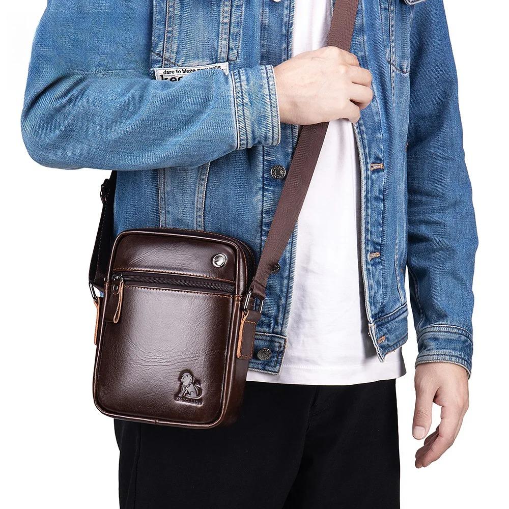 Luxury Brand Men's Real Leather Crossbody Bag Fashion Casual Shoulder Messenger Bag for Travel Business Vintage Style