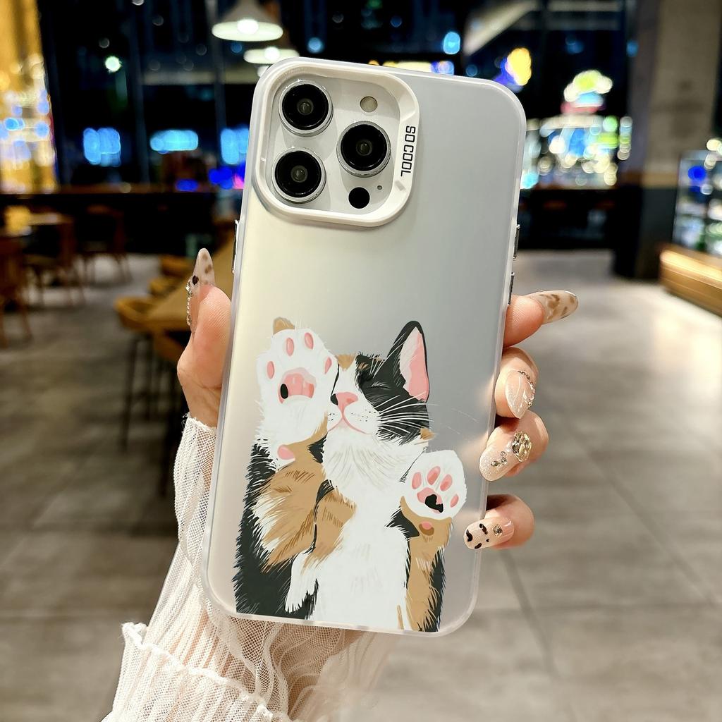 Color Phone Case For iPhone 17 16E 16 11 15 14 Pro MAX 12 13 MINI 7 8 Plus XR SE Silver Plated IMD Cover Lovely Cat Playing Fun