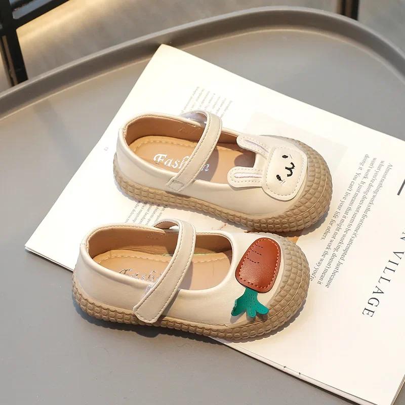 Shoes for Girls Baby Mary Janes Cartoon Bunny Little Children Spring Leather Shoes Funny Cover Toe Comfortable Kids Shoes