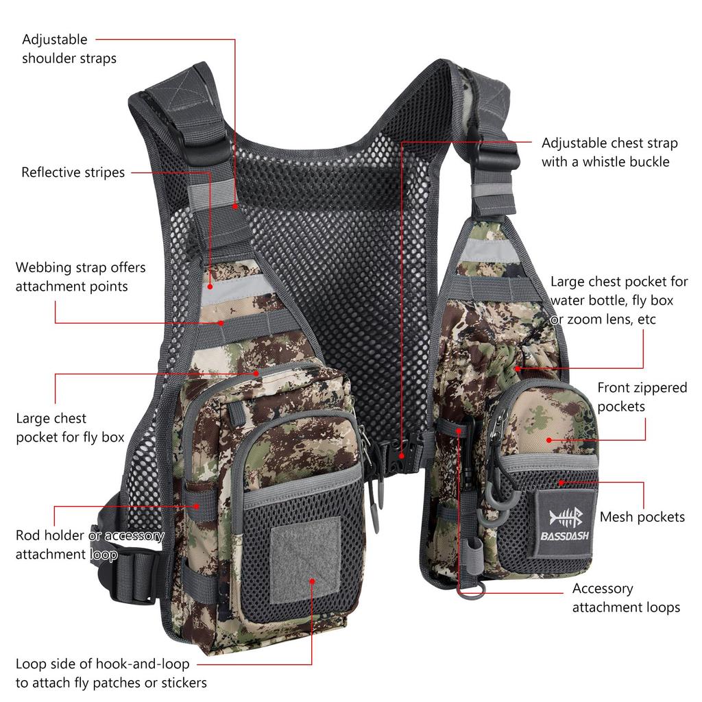 Bassdash FV08 Lightweight Fishing Short Game Vest Vest, Unisex, (No Buoyancy)