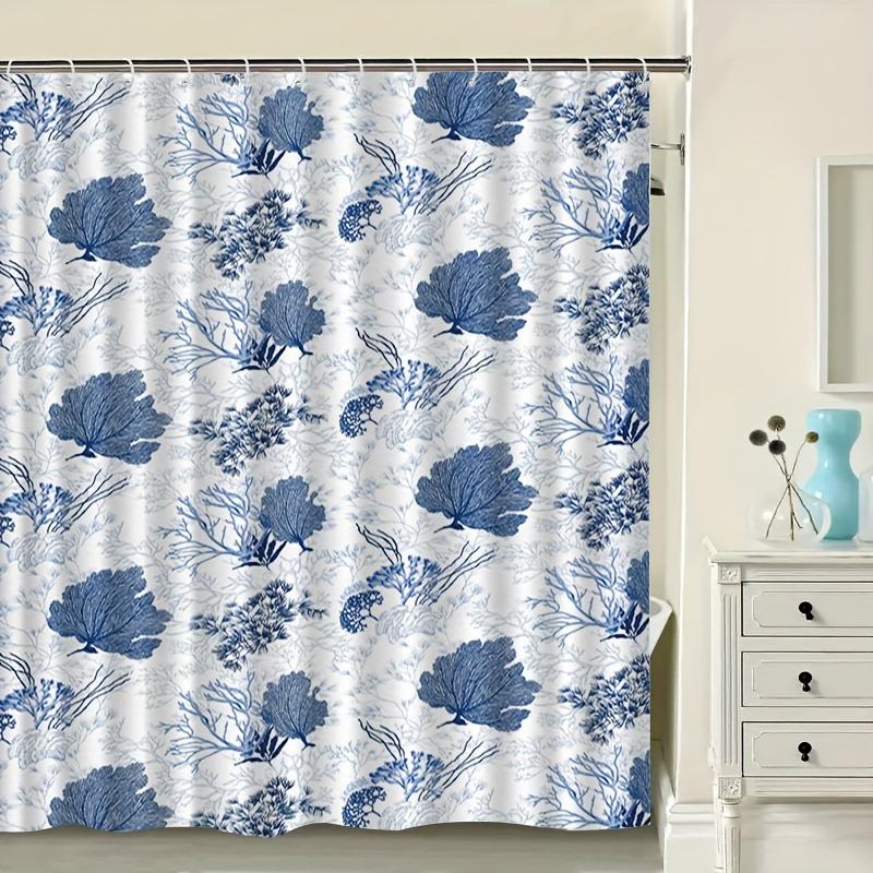 

Nautical Blue Coral Shower Curtain Ocean Theme Design Waterproof Bath Decor Modern Coastal Bathroom Curtains For Home W60H190(CM)-1 Pcs