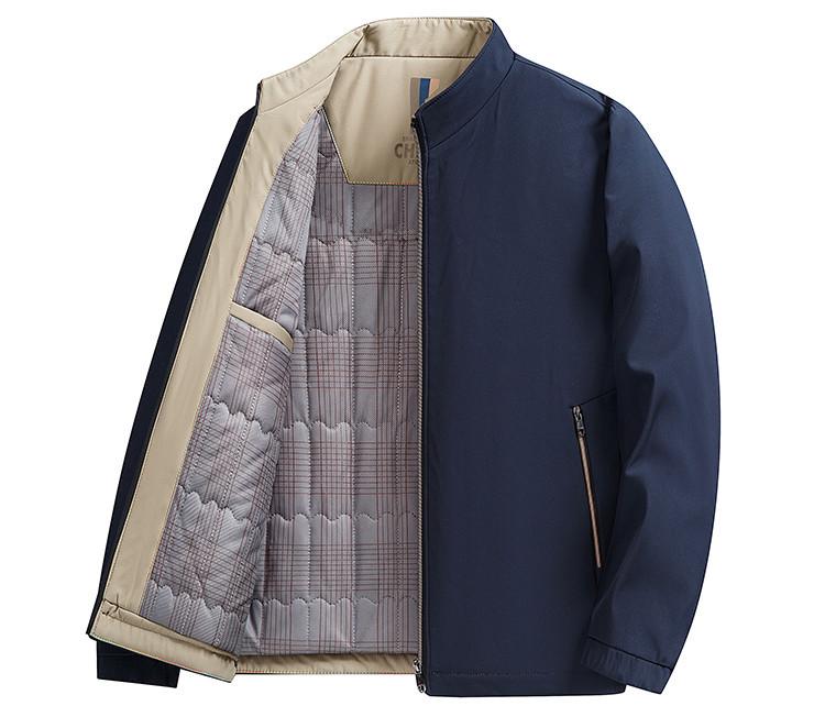 Men's Autumn/Winter Cotton Stand-up Collar Jacket - Business Casual, Solid Color, Thicken, Dad's Style