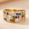 1PC Luxurious Vintage-style Colored Zirconium Pcs Known As the Lady of Wide Face Pcs Sex ring-Elegant and Exquisite Three-row Synthetic Zircon