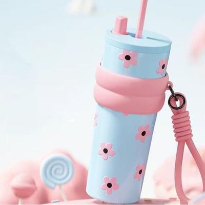 Fashion Vacuum Thermos Cup Star Flower Print Coffee Mug Convenient Insulation Cup  Hot Cold Drinks