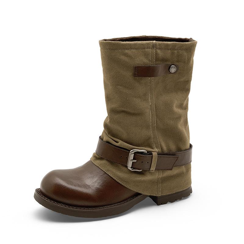 Martin boots women's autumn new thick heel pile boots temperament French fashion belt buckle medium boots women's boots