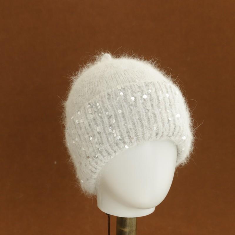 Soft Knit Beanie Hat With Sequin Accent Warm Winter Ear Protection Cap Women Men