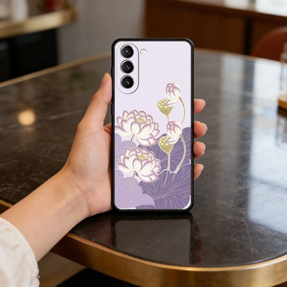 

Emerald White Lotus Phone Case For Samsung S25,24,23,22,30,21,10,9,Ultra,Plus,Lite,FE,4,5 G Soft Black Case Samsung S23ULTRA5G